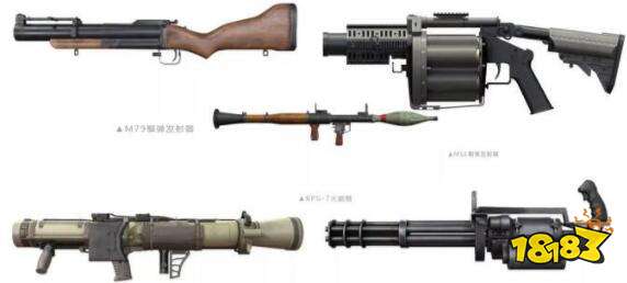 mgl榴弹发射器,m3e1-a导弹(火箭弹),rpg-7火箭筒,m134重机枪(7