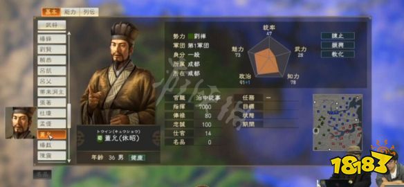 三国志14董允五维数据及背景介绍董允能力值高吗