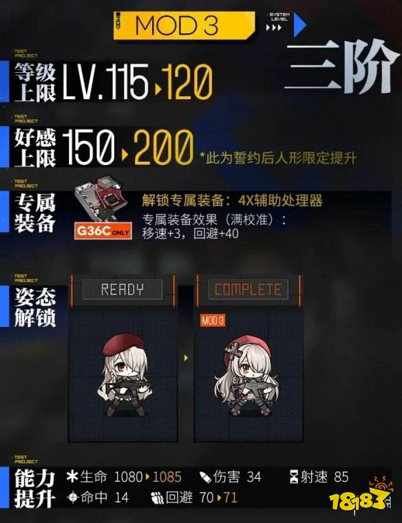 《少女前线》g36c心智升级 g36c心智升级属性技能一览