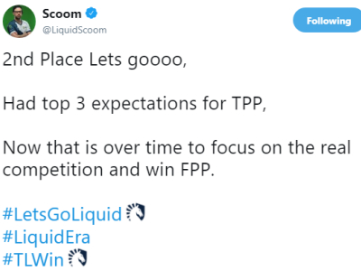 Liquid赛后发推文：我们目标是FPP冠军