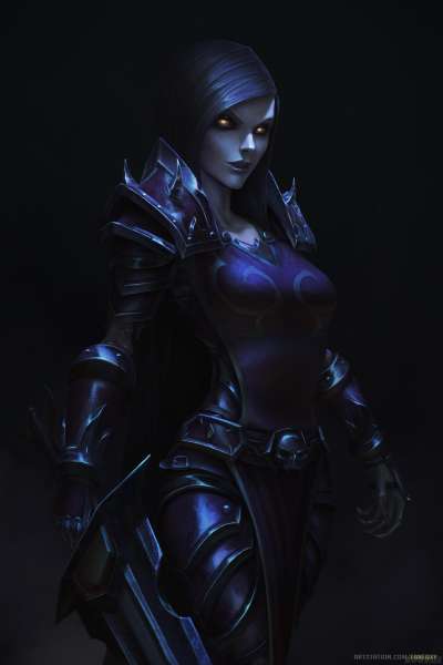 画作 潜行于夜幕下 邪魅的人类亡灵女斗士