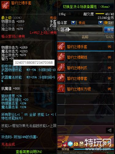 dnf格斗家95传说武器属性 dnf格斗家95史诗武器属性一览