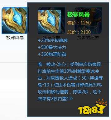 第四件:极寒风暴,减cd,撑护甲,撑蓝量,每一项属性都完美契合嫦娥.