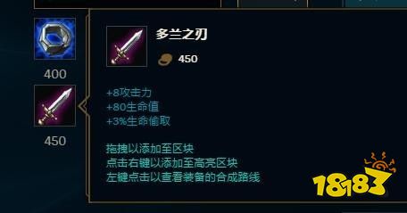 金克斯出门装就是常带的增加攻击力和吸血效果的多兰剑.