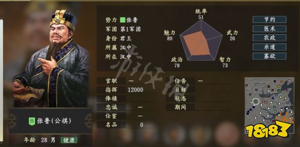 《三国志14》张鲁厉害吗 张鲁五维个性一览