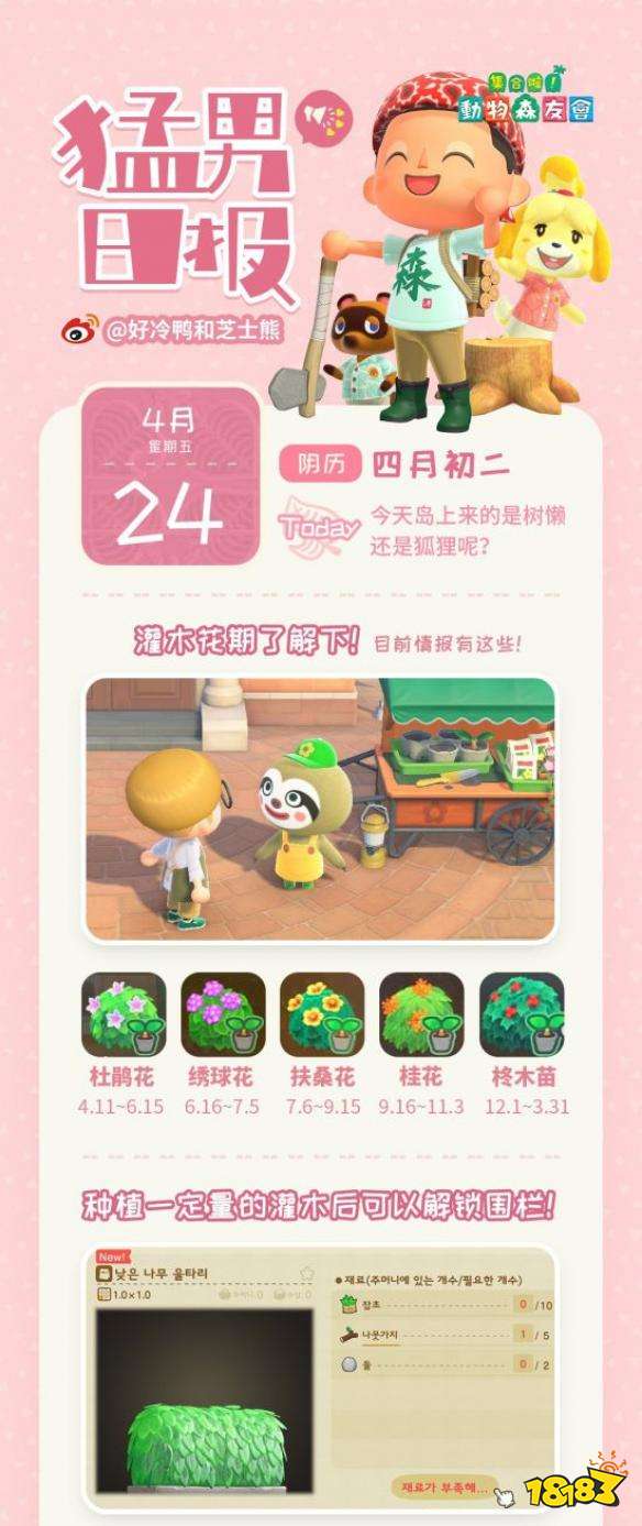 动森新增加的灌木是有花期的五个品种覆盖全年