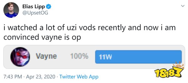 Upset：看了很多Uzi的视频 我现在薇恩100%胜率