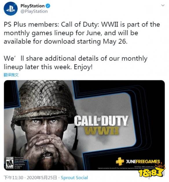 《使命召唤：二战》为6月PS会免游戏 26日开放下载