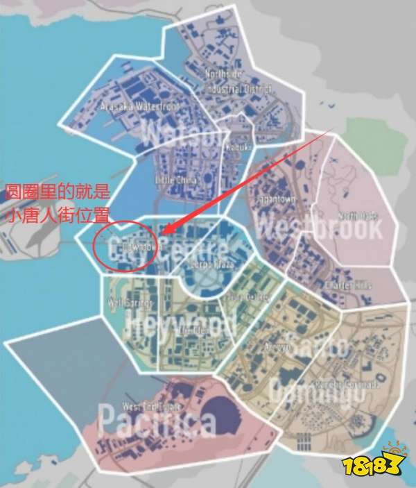 赛博朋克2077中小唐人街处于沃森区,从大地图上看处于地图最左边中间