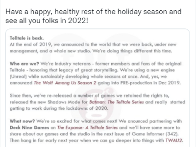 Telltale将会在明年公布新作 《我们身边的狼2》的详细