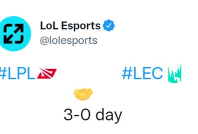 LOL官推整活：两个今天3-0赛区的友好（握手）