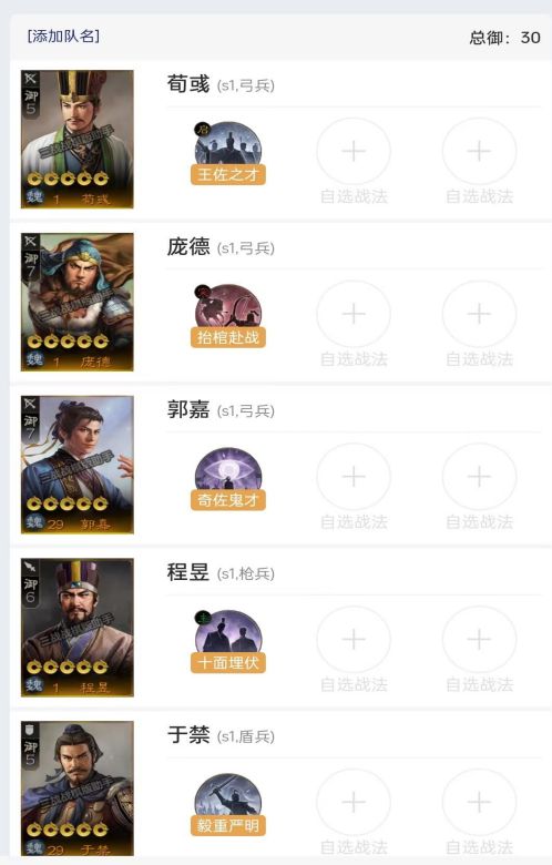 《三国志战棋版》魏法刀阵容 荀彧庞德程昱郭嘉于禁