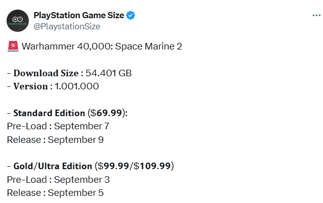 《战锤40K：星际战士2》PS5版容量需54GB1