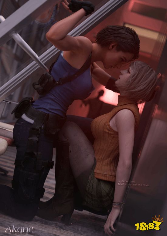 半身构图:红黑配色与写实皮肤着色(@AkanesREArts)